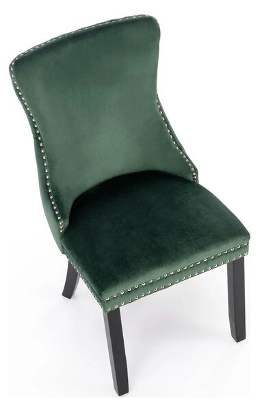 Scaun ALDA, verde inchis/negru, stofa catifelata/lemn, 50x62x95 cm