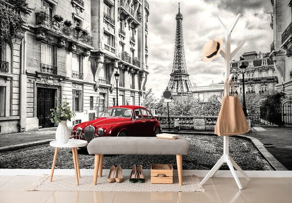 Fototapet mașină retro roșie în Paris
