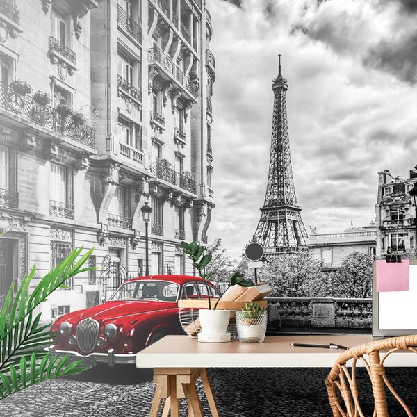 Fototapet mașină retro roșie în Paris