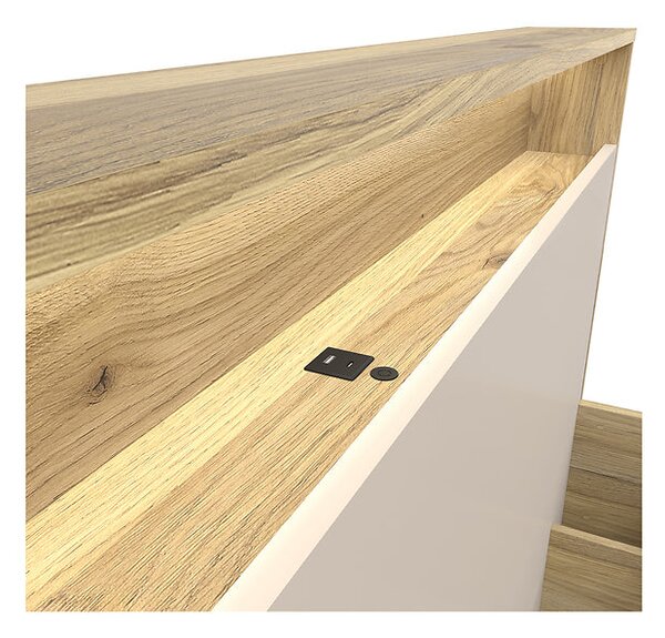 Pat DALVA 160x200, stejar/casmir, PAL, cu somiera, lada depozitare si