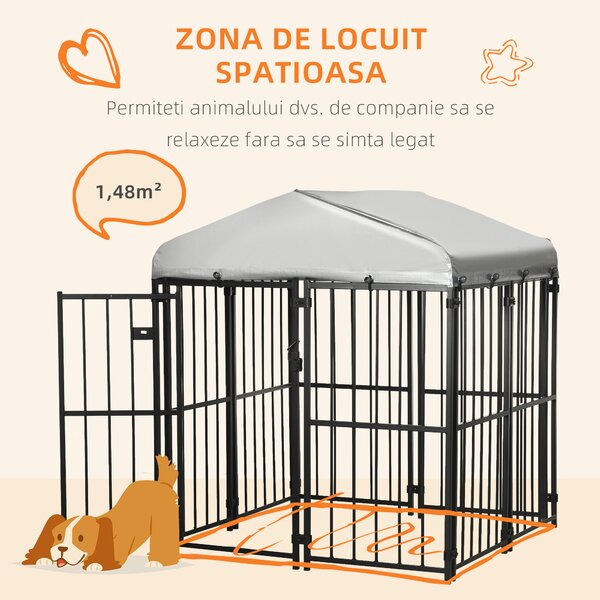 PawHut Tarc Joacă pentru Caini în Aer Liber cu Baldachin Impermeabil și Protecție UV 122x122x138cm | Aosom Romania