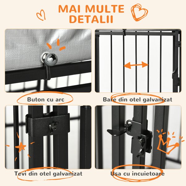 PawHut Tarc Joacă pentru Caini în Aer Liber cu Baldachin Impermeabil și Protecție UV 122x122x138cm | Aosom Romania