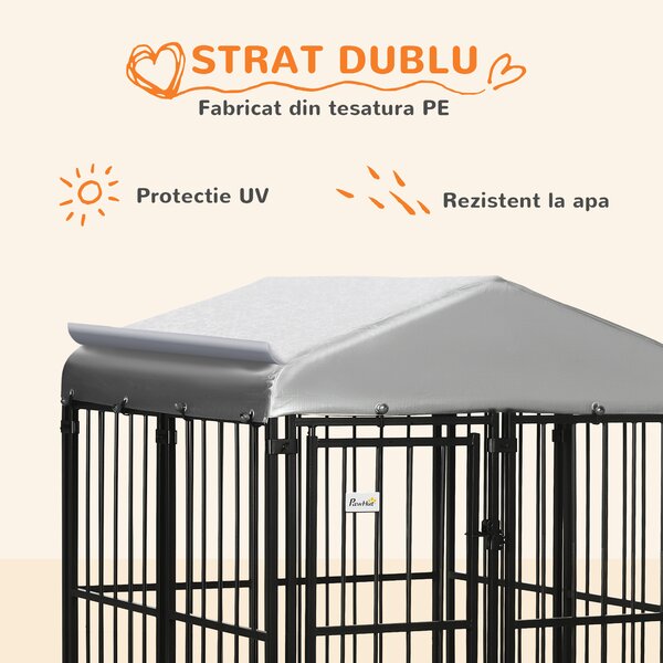 PawHut Tarc Joacă pentru Caini în Aer Liber cu Baldachin Impermeabil și Protecție UV 122x122x138cm | Aosom Romania