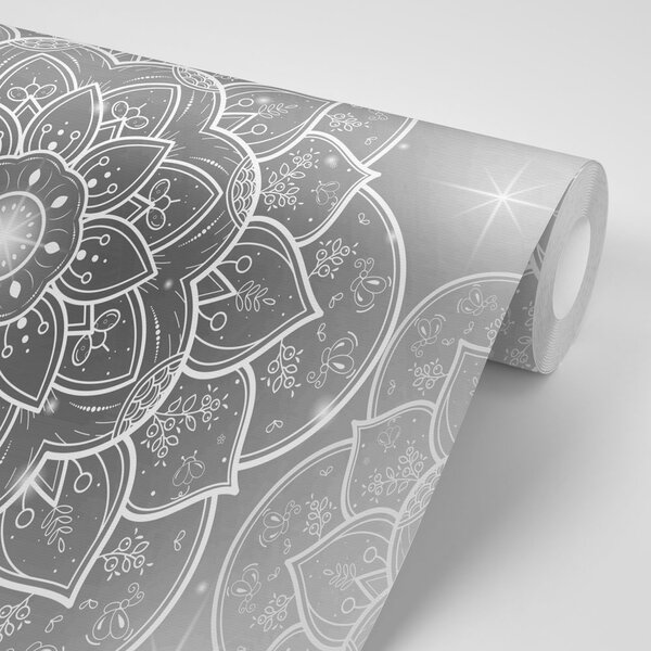 Tapet Mandala orientală în alb-negru