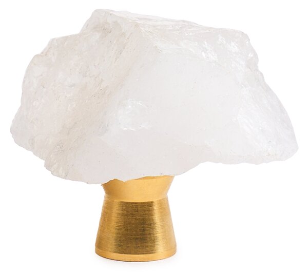Maner mobilier tip buton onuvio™ din cristal natural și piatră semiprețioasă cu bază din alamă - design unic hand-made, model m03 - alb