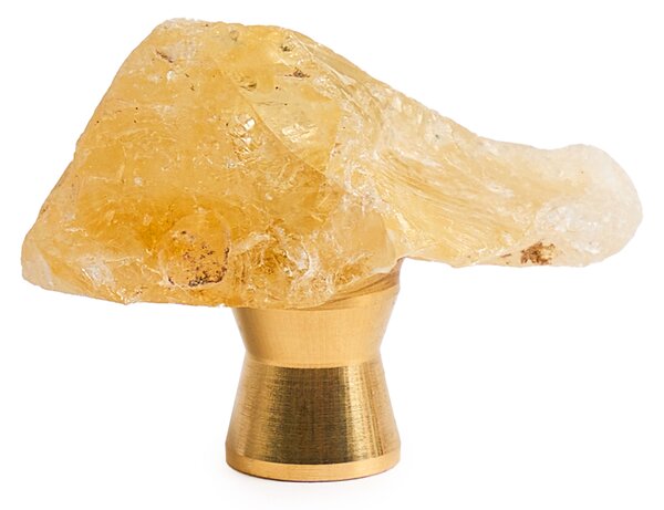 Maner mobilier tip buton onuvio™ din cristal natural și piatră semiprețioasă cu bază din alamă - design unic hand-made, model m03 - galben