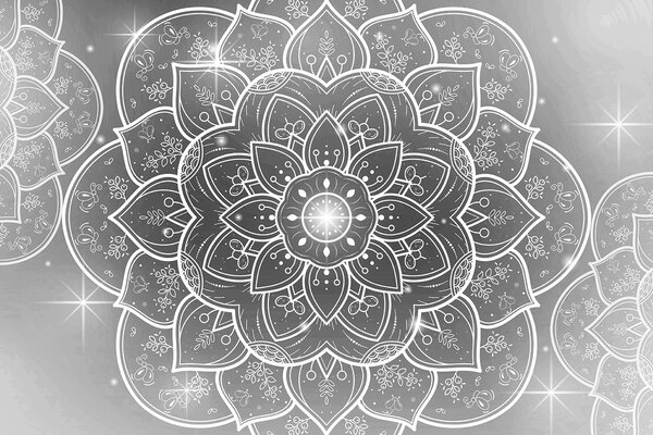 Tapet Mandala orientală în alb-negru