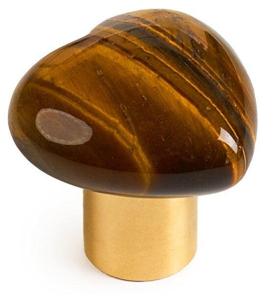 Maner mobilier tip buton onuvio™ din cristal natural și piatră semiprețioasă cu bază din alamă - design unic forma inima hand-made, model m04 - maro