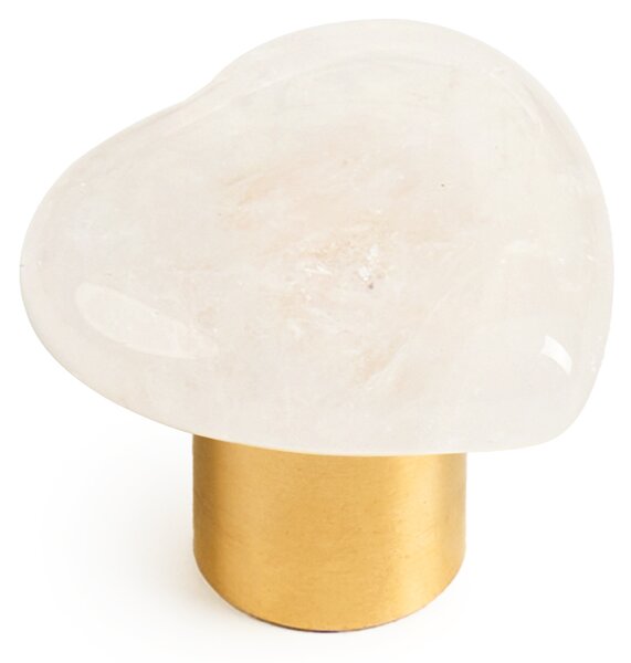 Maner mobilier tip buton onuvio™ din cristal natural și piatră semiprețioasă cu bază din alamă - design unic forma inima hand-made, model m04 - alb