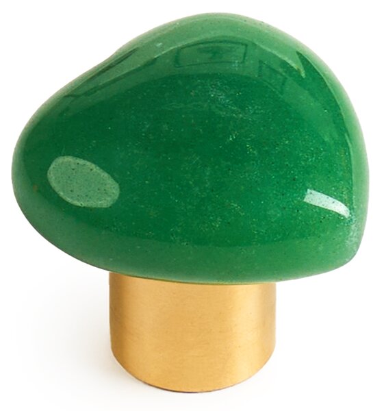 Maner mobilier tip buton onuvio™ din cristal natural și piatră semiprețioasă cu bază din alamă - design unic forma inima hand-made, model m04 - verde