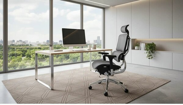 Scaun birou ETHAN, gri, plasa/metal, 72x70x130/139 cm
