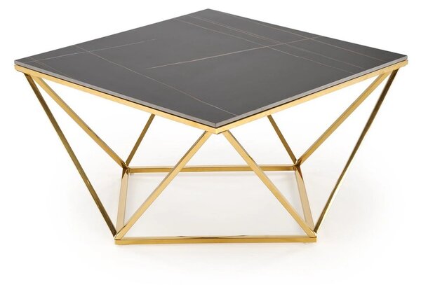 Masuta cafea FELICIA, negru/auriu, ceramica/metal, 80x80x46 cm