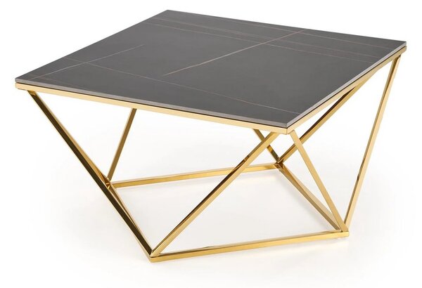 Masuta cafea FELICIA, negru/auriu, ceramica/metal, 80x80x46 cm