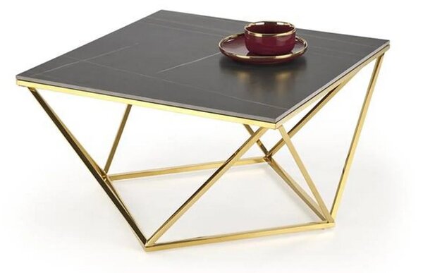 Masuta cafea FELICIA, negru/auriu, ceramica/metal, 80x80x46 cm