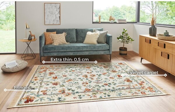 Covor crem din viscoză 195x300 cm Oriental Flowers – Nouristan