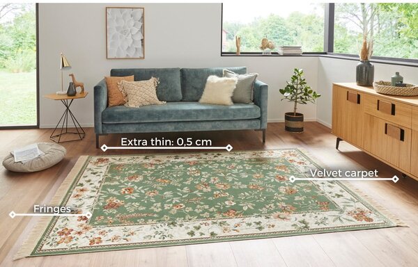 Covor verde/crem din viscoză 135x195 cm Oriental – Nouristan
