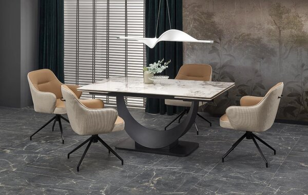 Masa living lux FERNANDO, alb/negru, ceramica/metal, 160/240x92x75 cm
