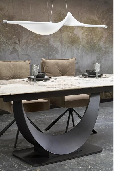 Masa living lux FERNANDO, alb/negru, ceramica/metal, 160/240x92x75 cm