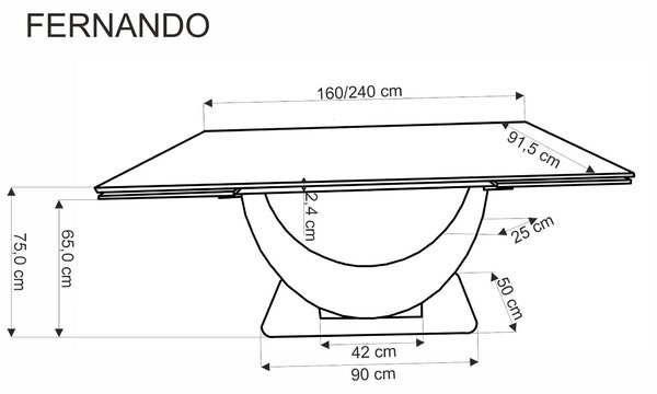 Masa living lux FERNANDO, alb/negru, ceramica/metal, 160/240x92x75 cm