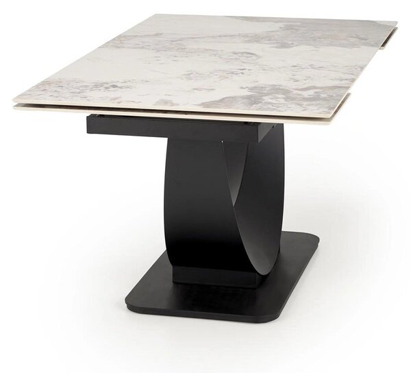 Masa living lux FERNANDO, alb/negru, ceramica/metal, 160/240x92x75 cm