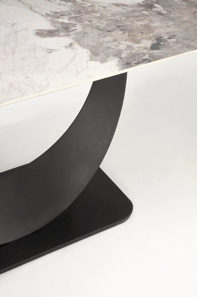 Masa living lux FERNANDO, alb/negru, ceramica/metal, 160/240x92x75 cm
