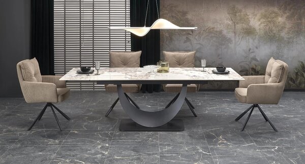 Masa living lux FERNANDO, alb/negru, ceramica/metal, 160/240x92x75 cm