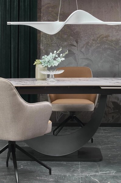 Masa living lux FERNANDO, alb/negru, ceramica/metal, 160/240x92x75 cm