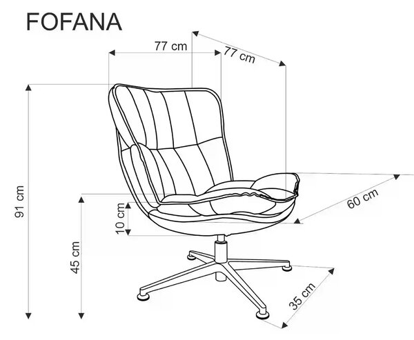 Fotoliu FOFANA, crem/negru, stofa/metal, 77x77x91 cm