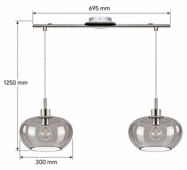 BRILAGI - Pendul LED pe cablu RETRO GLASS 2xE27/60W/230V crom mat/gri fumuriu