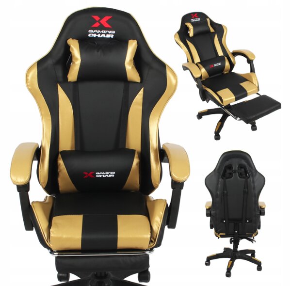 Scaun de gaming Xgaming cu suport pentru picioare - negru și auriu