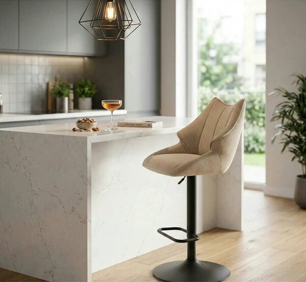 Scaun bar H122, bej/negru, stofa clasica/metal, 50x54x96/118 cm