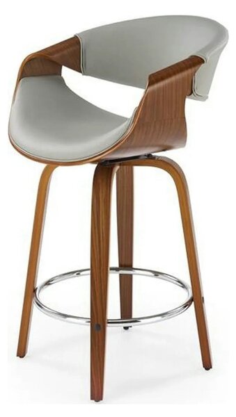 Scaun bar H123, gri/nuc, piele ecologica/placaj/metal, 55x51x91 cm