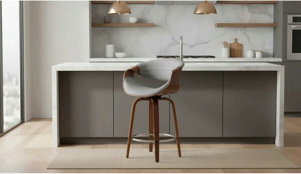Scaun bar H123, gri/nuc, piele ecologica/placaj/metal, 55x51x91 cm