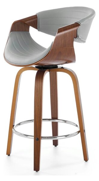 Scaun bar H123, gri/nuc, piele ecologica/placaj/metal, 55x51x91 cm