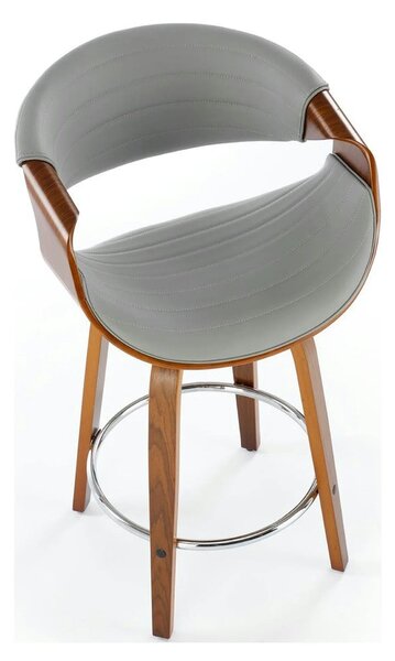 Scaun bar H123, gri/nuc, piele ecologica/placaj/metal, 55x51x91 cm