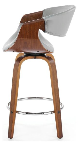 Scaun bar H123, gri/nuc, piele ecologica/placaj/metal, 55x51x91 cm