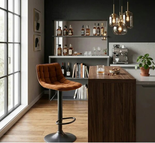 Scaun bar inalt H95, scortisoara - Bluvel 4215/negru, stofa catifelata