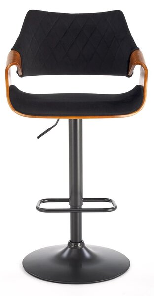 Scaun bar H124, negru/nuc, stofa catifelata/placaj/metal, 55x52x93/114