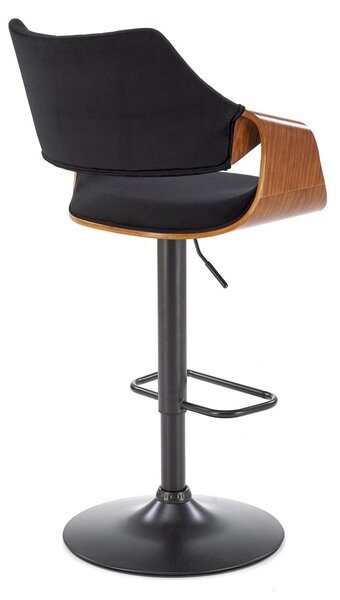 Scaun bar H124, negru/nuc, stofa catifelata/placaj/metal, 55x52x93/114
