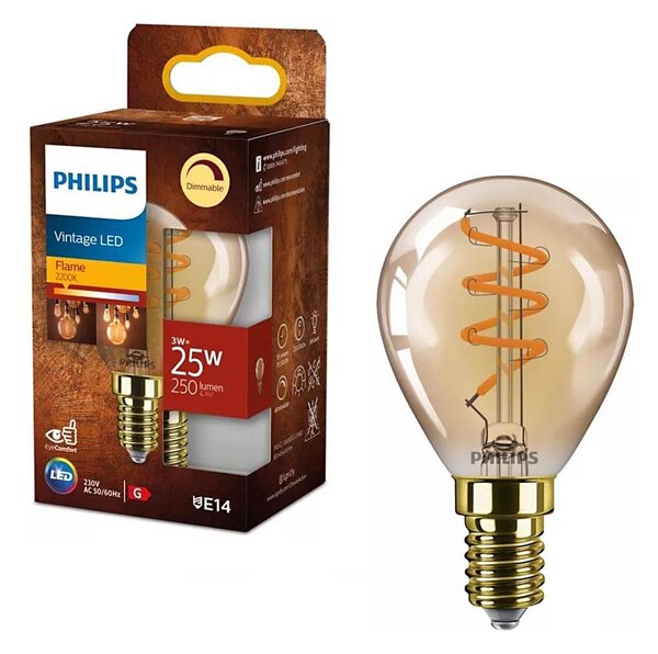 Bec LED Philips Vintage P45, reglabil, E14, 3W/230V, 2200K