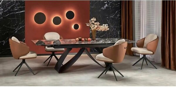Masa extensibila HILARIO, negru, piatra sinterizata/metal, 180/260x90x