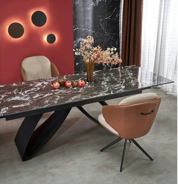 Masa extensibila HILARIO, negru, piatra sinterizata/metal, 180/260x90x