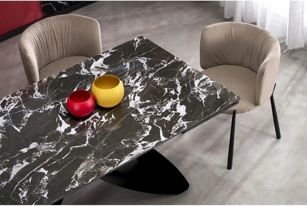 Masa extensibila HILARIO, negru, piatra sinterizata/metal, 180/260x90x