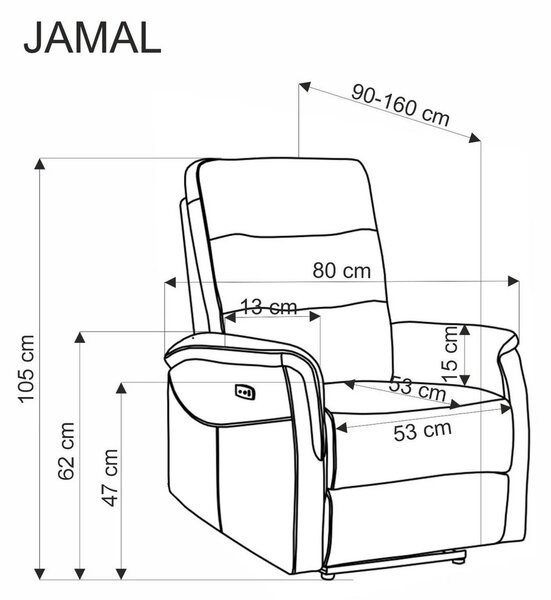 Fotoliu rabatabil JAMAL, stofa clasica bej - Odin 28, 80x90/160x105 cm