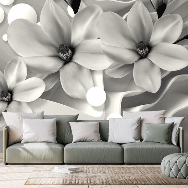 Tapet magnolie alb-negru pe fundal abstract
