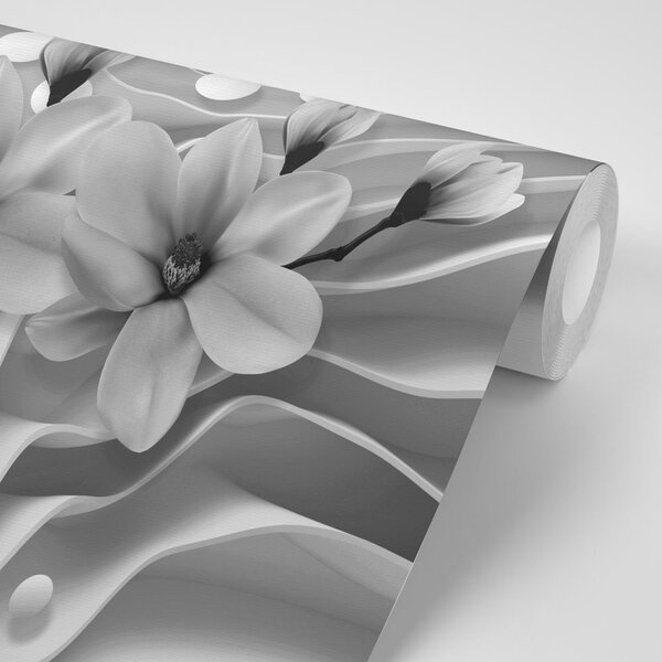 Tapet magnolie alb-negru pe fundal abstract