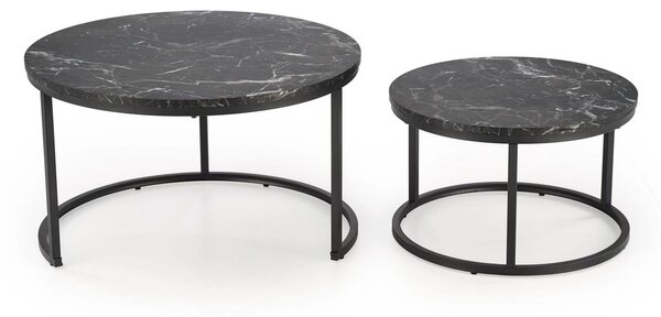 Set 2 masute cafea JAVA, negru cu efect de marmura/negru