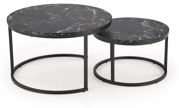 Set 2 masute cafea JAVA, negru cu efect de marmura/negru