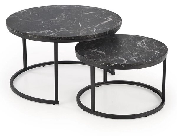 Set 2 masute cafea JAVA, negru cu efect de marmura/negru