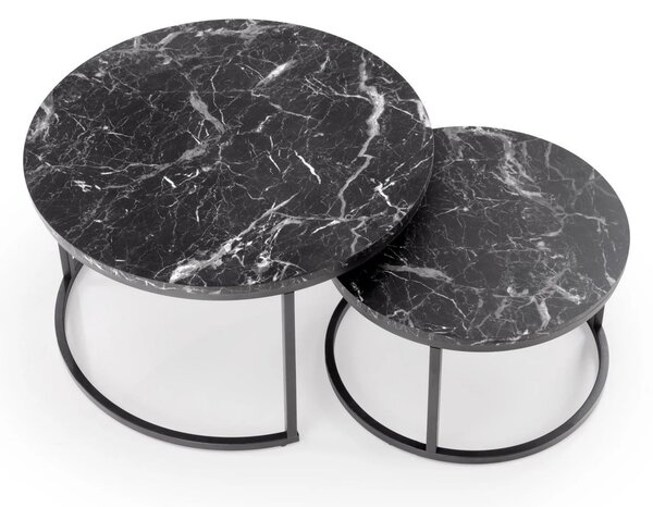 Set 2 masute cafea JAVA, negru cu efect de marmura/negru